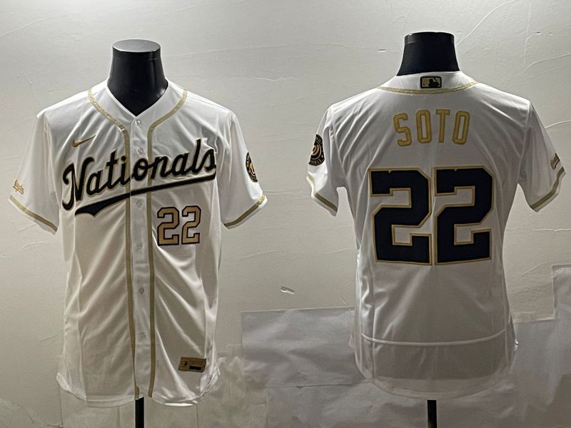 Men Washington Nationals #22 Soto White Gold Elite 2025 Nike MLB Jersey style 4